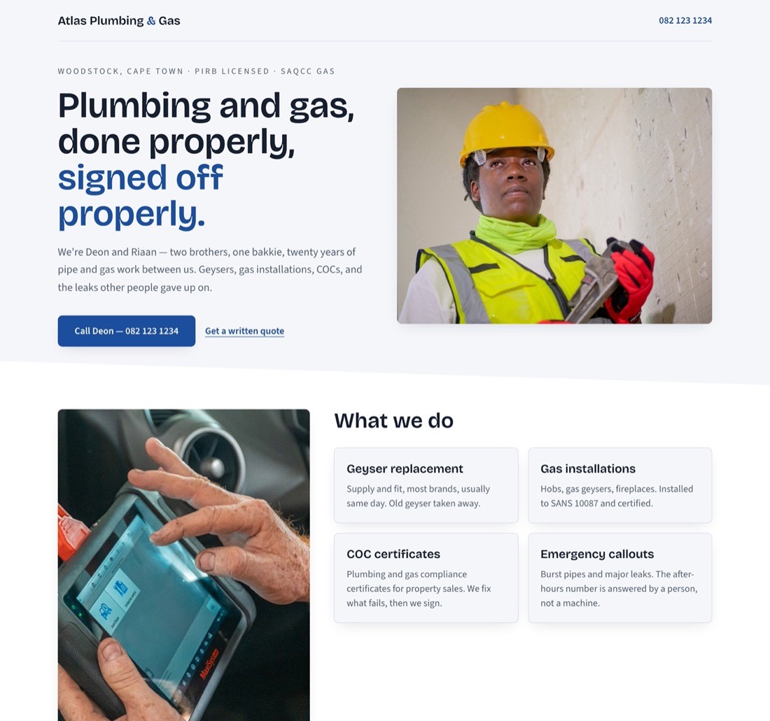 A local business website built by Makesite, one of the live example builds