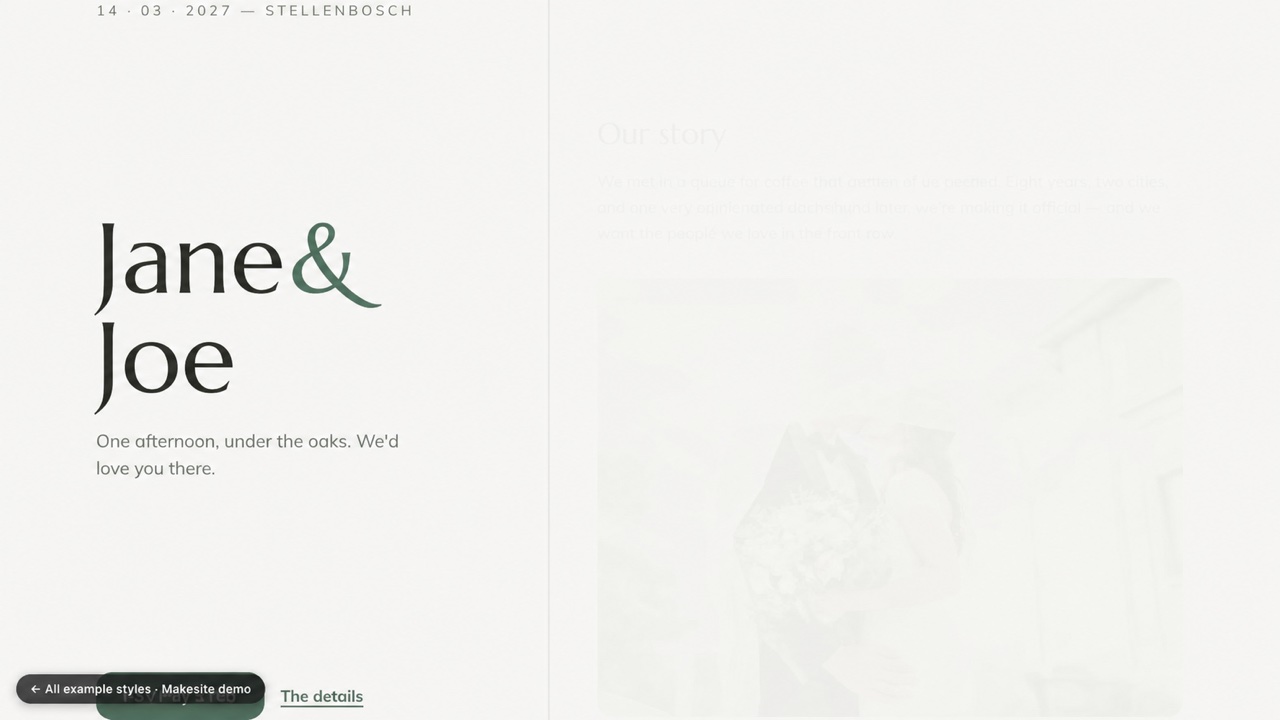 Rendered Editorial Split wedding demo